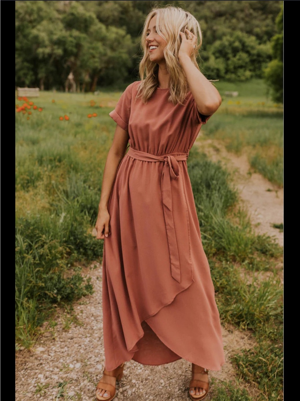 Roolee Dusty Rose Maxi Dress with Tie Waist Size XL NWT